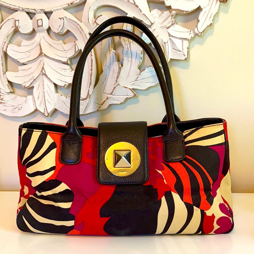 Kate Spade purse. Coral, pink, red, black.